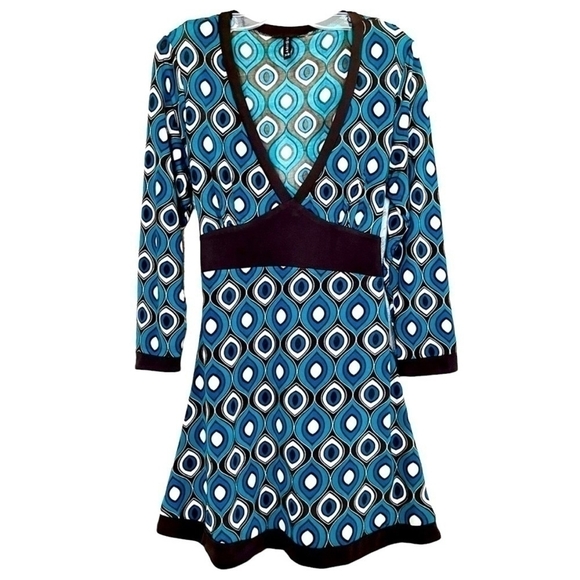 AMISU Gorgeous 3/4 Sleeve Trendy Abstract Pattern Spandex Tunic Dress - Picture 2 of 6